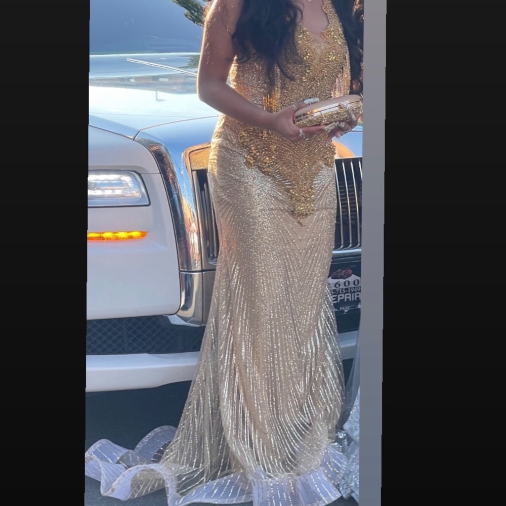 Golden custom prom dress for sale